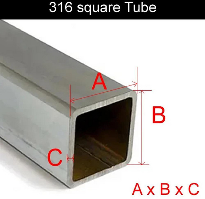 316L 스테인레스 스틸 사각 튜브 파이프 1 미터 길이 316 저항 부식 방지 실외 사용, 19x19x1.5mm, 1mx1pcs, 1. A x B x C / N. 19x19x1.2..., 1개