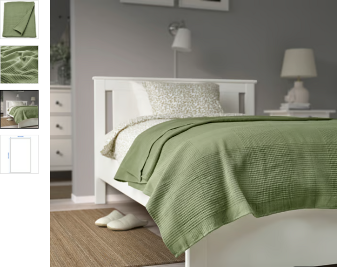 이케아 침대스프레드 인디라 베드스프레드 그레이그린 150x250 cm 905.826.21