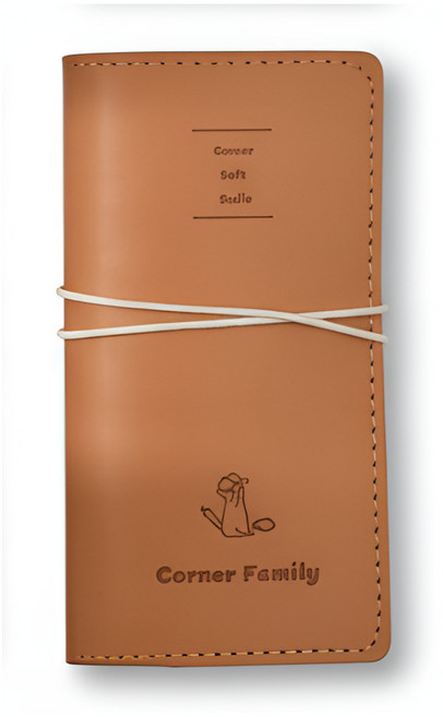 봄밤 슬림 가죽 아이디어 노트 스트랩형, 1개, 카멜 브라운