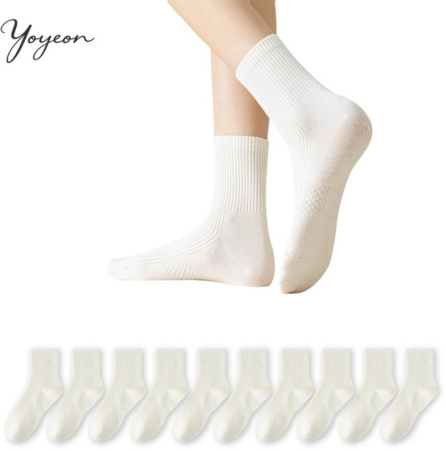 여성용 사계절 순면 가늘어보이는 하프골지 데일리 중목양말 10켤레 세트