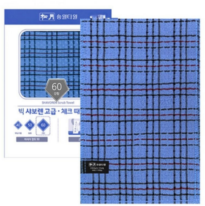 송월 빅샤보렌 고급 체크 때밀이60-10장짜리 (세신사전용), 블루, 3개입, 1개