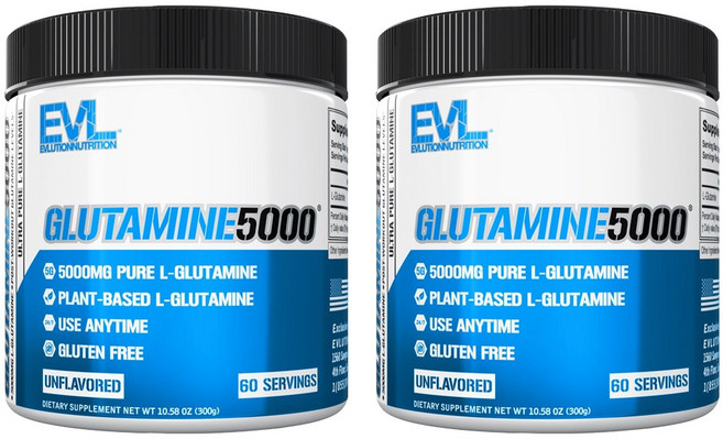 EVLUTIONNUTRITION 울트라 퓨어 글루타민 5000mg 언플레이버드, 2개, 300g