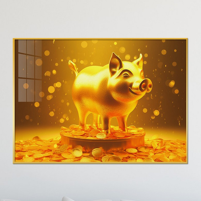 아트블루 돈 들어오는 황금 입체 돼지와 해바라기 속 행복한 돼지 거실 액자 인테리어 소품, 4_황금코인 위 황금돼지
