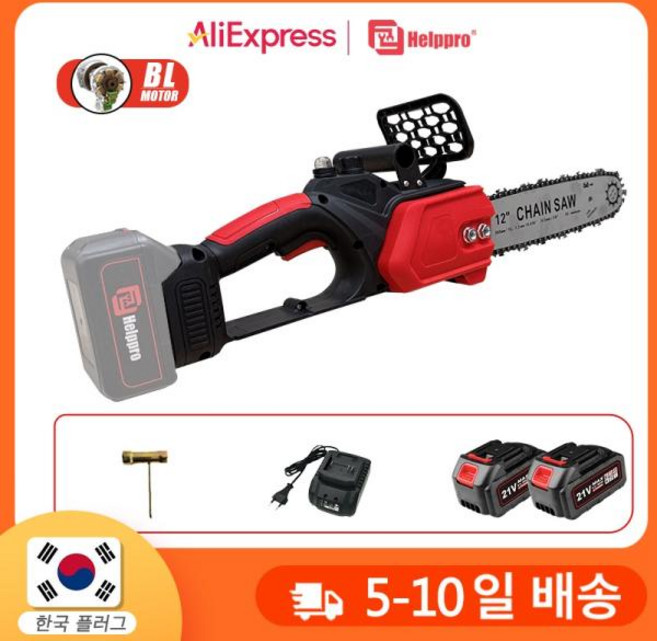 충전식전기톱 무선전동체인톱 2개배터리 플러그FYFS 브러시리스 12인치 전기 무선 정원 도구 휴대용 마키타 배터리용, [01] 옵션1