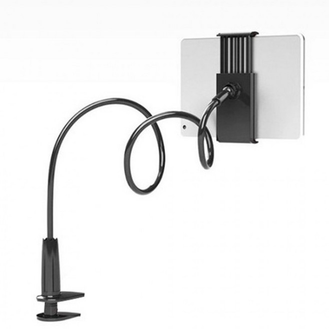 [잇츠마이픽] 핸드폰 자바라 침대 책상 거치대 누워서 휴대폰 스마트폰 태블릿 코브라 고정, 블랙, 1개