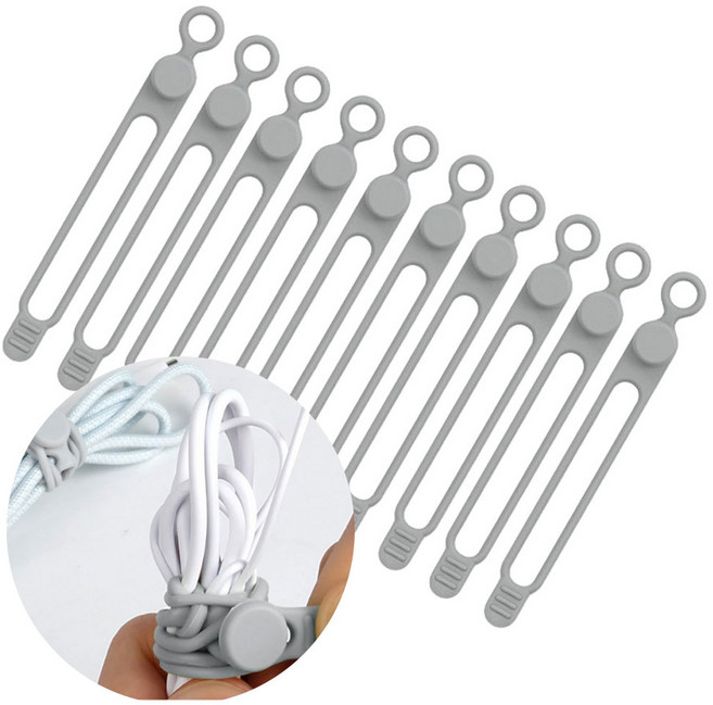 실리콘 케이블 타이 선 정리 홀더, 그레이, 10개