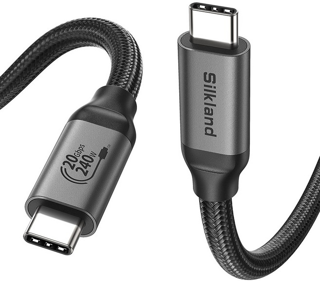 실크랜드 USB3.2 gen2 케이블 C타입-C타입 8K 240W 20Gbps 고속충전 데이터 케이블, 1개, 블랙, 1.5m