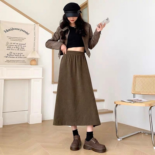木綿絨長裙柔軟舒適高腰顯瘦展現優雅氣質