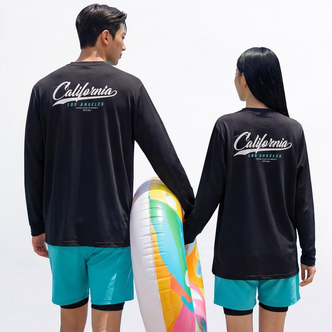 로이몬스터 남녀 캘리포니아 래쉬가드 상의+반바지 2장 세트 체형커버 빅사이즈/ROYMONSTER