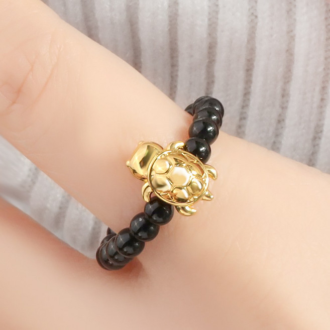 주리에떼 24K 순금 999 거북이 재물운 장수 럭키 오닉스 에버 반지