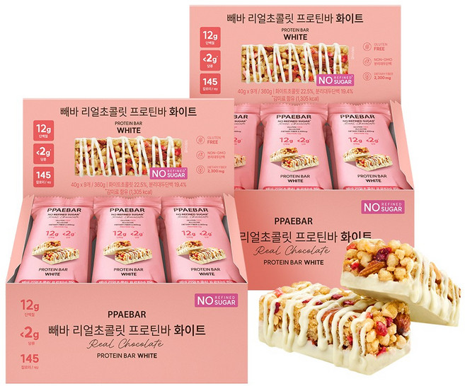 제로슈가 프로틴바 빼바 리얼초콜릿 프로틴바 화이트, 360g, 2개