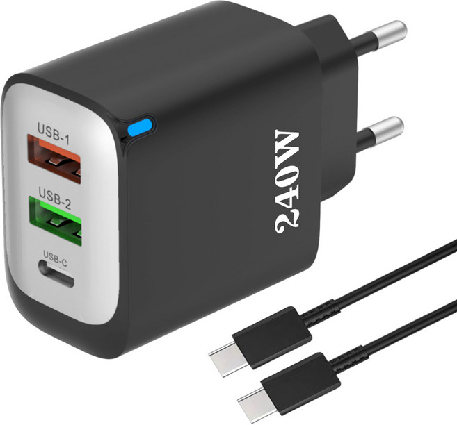 3in1 c타입 고속 충전기 240W 2USB+1PD3.0 + C TO C 1M 100w 케이블 세트, 1세트, 블랙