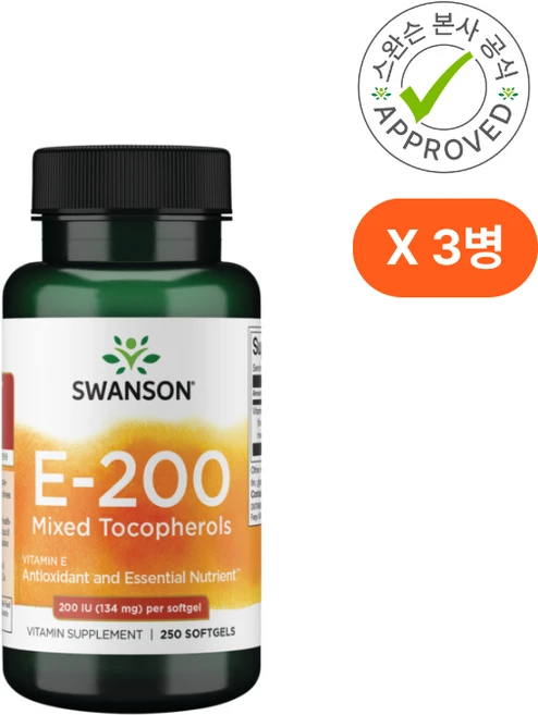 스완슨 비타민E 혼합 토코페롤 200IU 250 소프트겔 3개, 250정 - 쿠팡
