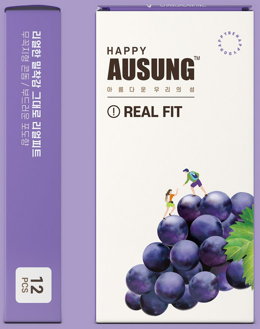 아우성 리얼핏(REALFIT)-12P 무꼭지형 콘돔 / 포도향, 1박스, 12개입
