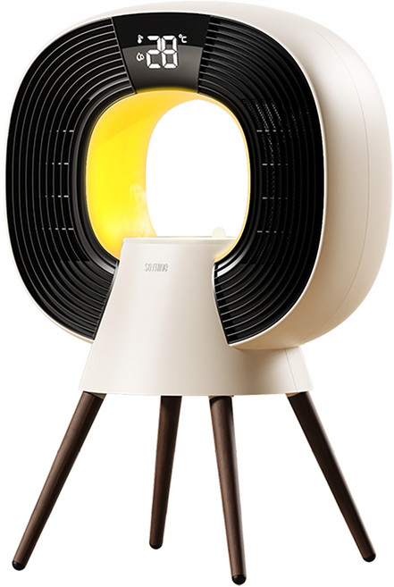 소싱 전기 온풍기 발난로 가정용 사무실 캠핑용 PTC 히터 난로 불멍 가습기, 베이지, 새턴