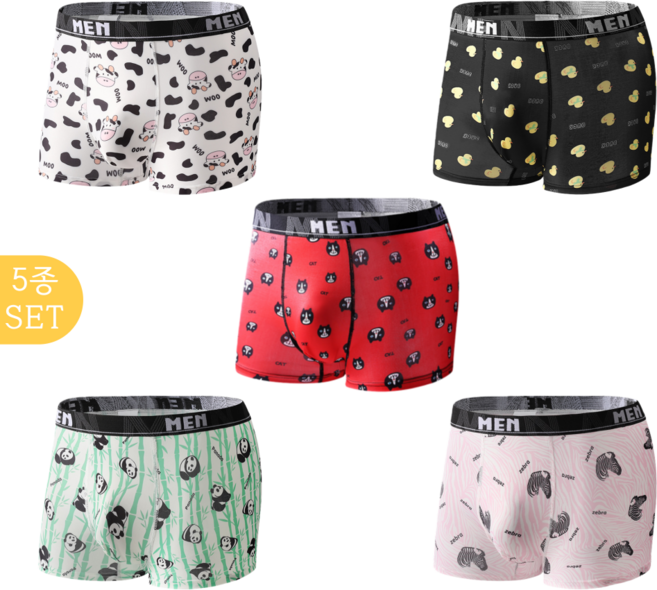 이즈킹덤 남성 드로즈 팬티 캐릭터 프린트 동물 무마킹 통기성 세트(IOO-II5)