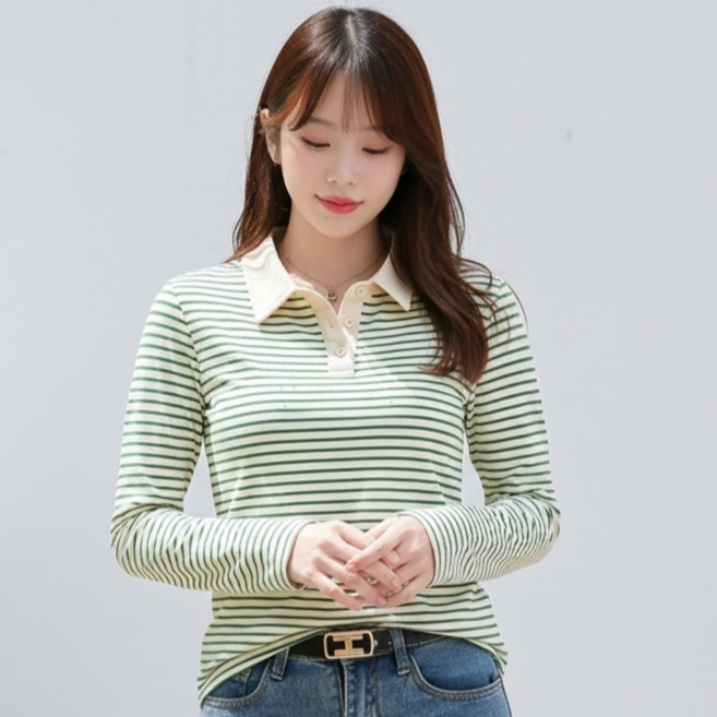 니즐랜드 여성용 스위티 스트라이프 카라티 긴팔티셔츠 s부터 3xl까지