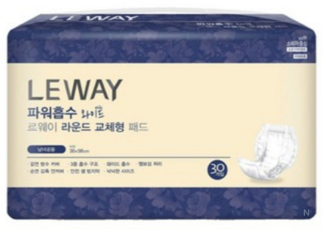 르웨이 남녀공용 라운드 교체형 패드 성인기저귀/패드, 30개입, 50개