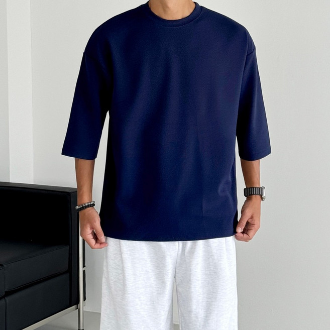 딥스토어 12컬러 구김없는 여름 빅사이즈 오버핏 스판 무지 7부 반팔티셔츠