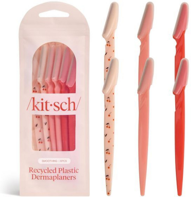 Kitsch 키치 더마플래닝 도구여성 및 남성 얼굴 면도기 눈썹 트리머 제모 여성 더마 플레인 6 개 모듬 체리 블라썸, 6 Count (Pack of 1), Cherry