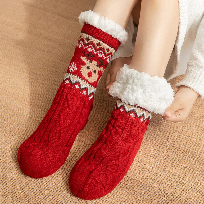 마켓피아 크리스마스 기모 양털 수면양말 미끄럼방지 무압박 임산부양말