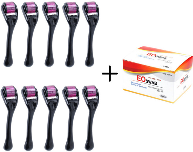 [아워홉스] MTS 홈케어 더마 롤러 일반형 0.50mm+알콜스왑 세트, 1세트, MTS 더마 롤러 일반형 0.50mm 10개+알콜스왑