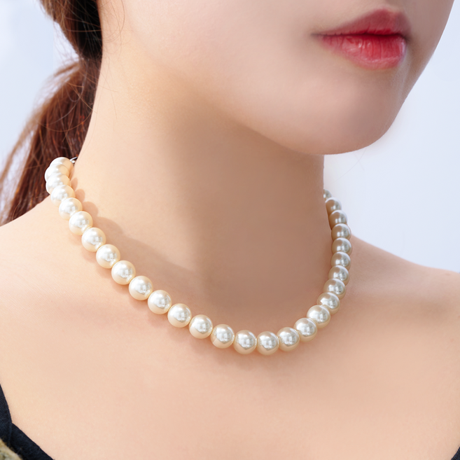 실버925 버튼 고리형 클래식 여성 데일리 진주 목걸이