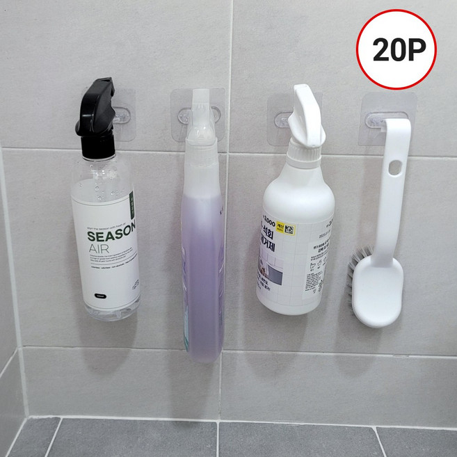 더반디 무타공 고리형 접착식 링후크, 투명, 20개