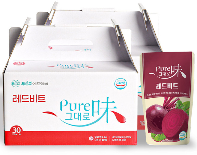 퓨어미그대로 제주 레드비트즙 100% NFC착즙 100ml 60포, 3L, 2박스