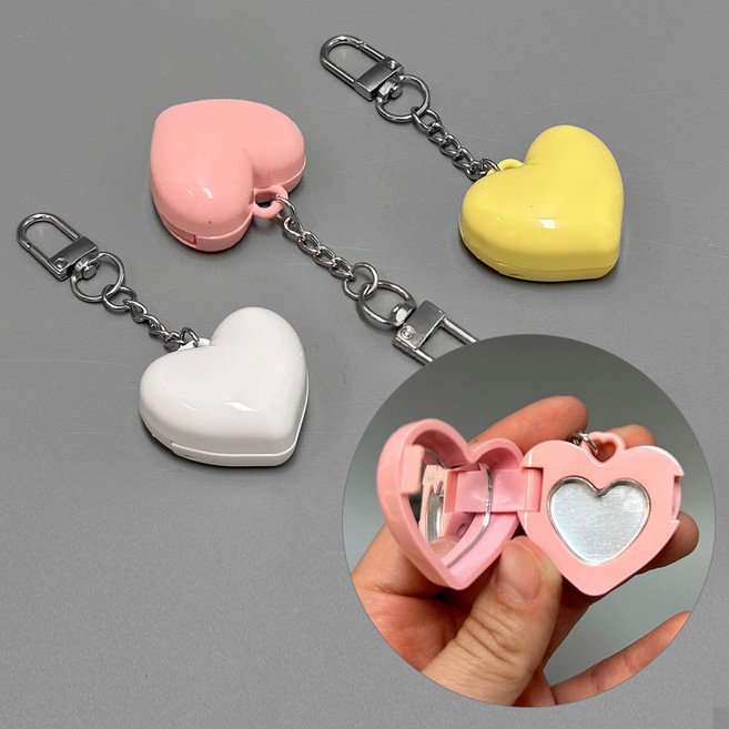 포포라운지 섀도우 케이스 미니 하트 키링 립밤 립스틱 빈 팔레트, 화이트+핑크+옐로우