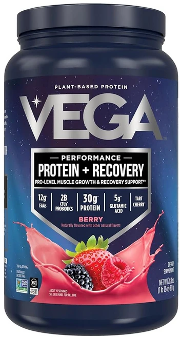 베가 스포츠 단백질 파우더 + 회수 - 1회 제공량당 식물성 30g 바닐라 20인분 BCAA 5g 프로바이오틱스 NSF 인증 쉐이크 앤 스무디용 1.8파운드(포장은, Berry, 1개 - 쿠팡