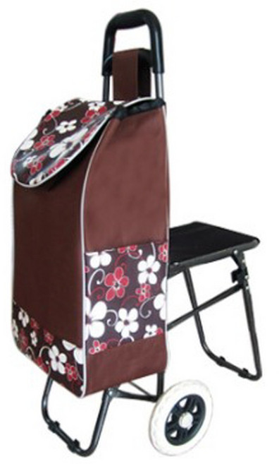 구구공공 접이식 쇼핑카트 장바구니 의자포함, 1개, 브라운매화꽃