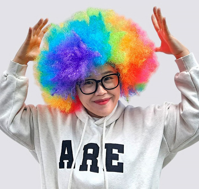 제이엘 특대형 뽀글이 가발 안경 세트(고급형) 비교불가 풍성한 머리숱 위생적인 착용 망 안경포함, 1세트, 무지개