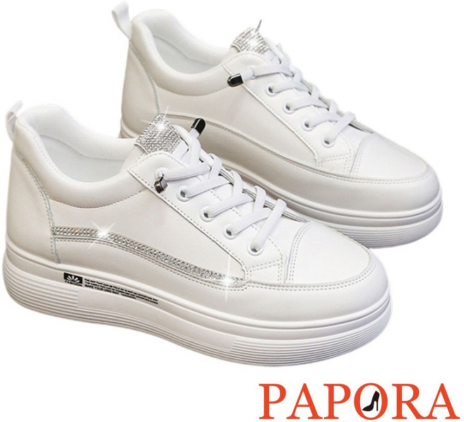 PAPORA 水鑽休閒厚底小白鞋 白色
