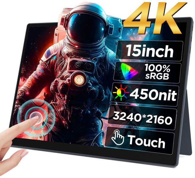 HAILESI 2.5K QHD/4K UHD 520cd/450cd 휴대용 모니터 15'' DEX 지원 포터블 모니터, 38.1cm, 4K UHD 터치식