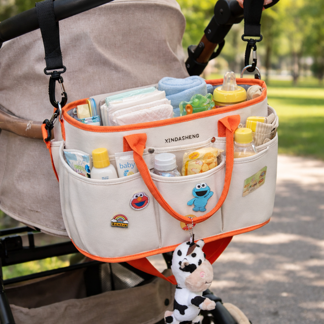MIRRA 육아 외출 필수 대용량 기저귀 가방 유모차 수납 멀티백, 아이보리