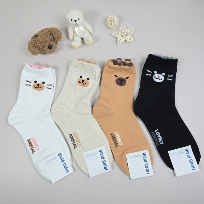 국산 여자 학생 중목 귀여운 캐릭터 양말 교복 여성 면 캐주얼