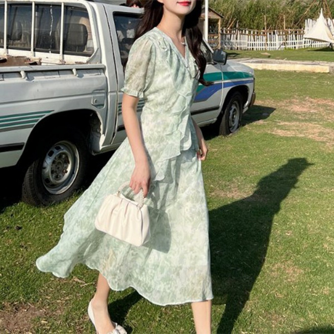 [예쁨시전] 러블리 레이스 브이넥 반팔 원피스