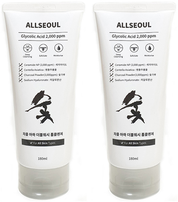 차콜 숯 아하 시카 코 모공 각질 제거 약산성 폼 클렌징, 2개, 180ml