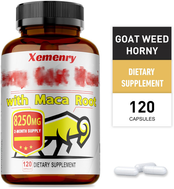 호르니 고트 위드 - 트리불루스 마카 테스토스테론 부스터 에너지 및 지구력 함유, 1개, 60정