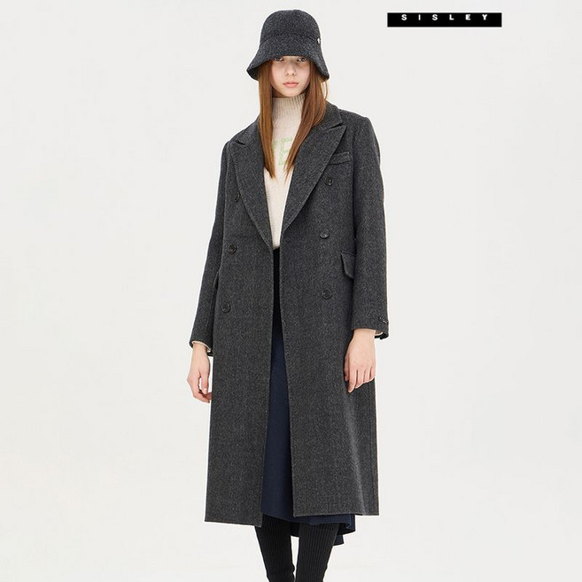 시슬리 메리 헤링본 테일러드 더블 롱 코트 SACTC7561