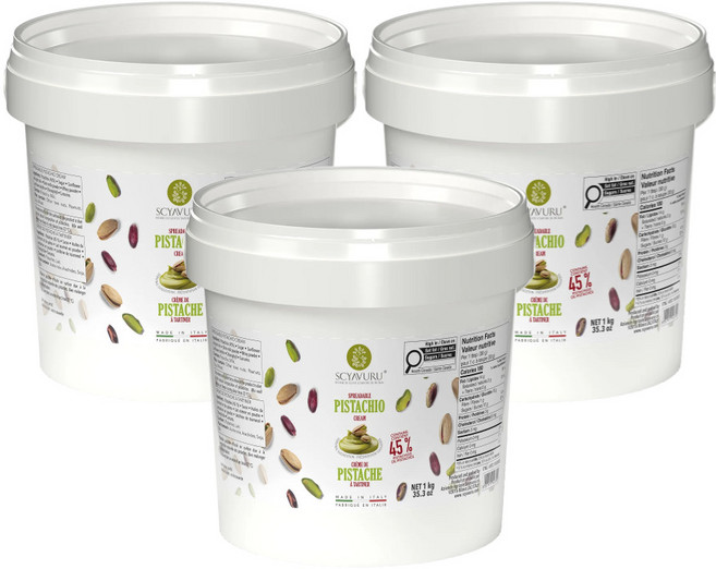 Scyavuru 시야브루 피스타치오 크림 스프레드 시칠리안 두쫀쿠 두바이쫀득쿠키 이탈리아, 1kg, 3개