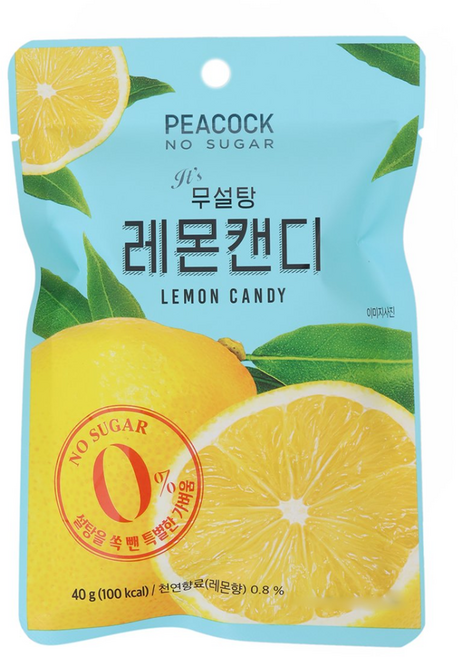 피코크 PEACOCK 무설탕 레몬캔디 40g no sugar 설탕 0% 레몬과즙농축 사탕, 3개