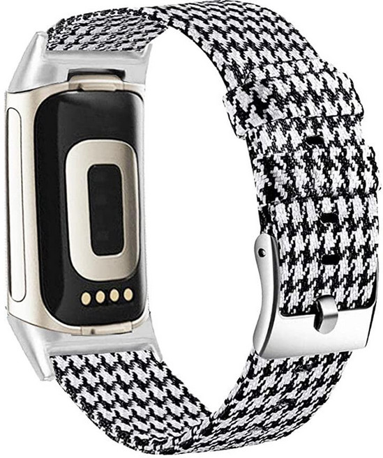 Abanen Fitbit Charge 6 5용 여성 남성용 밴드 우븐 캔버스 나일론 퀵 드라이 손목 스트랩 블랙, 블랙-화이트