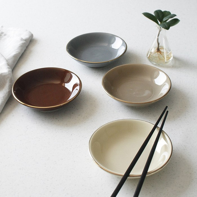 에크렌 골드 림(rim) 원형 접시 소 - 4color, 카키브라운, 1개