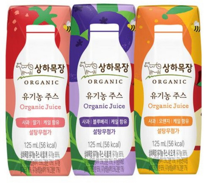 상하목장 유기농주스 사과오렌지케일4 + 사과블루베리케일4+ 사과딸기케일4(총12팩), 1세트, 125ml