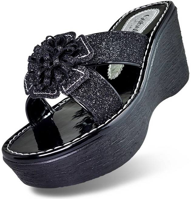 마마슈 여성 꽃 슬리퍼 펄 국산 8cm 통굽 SL65