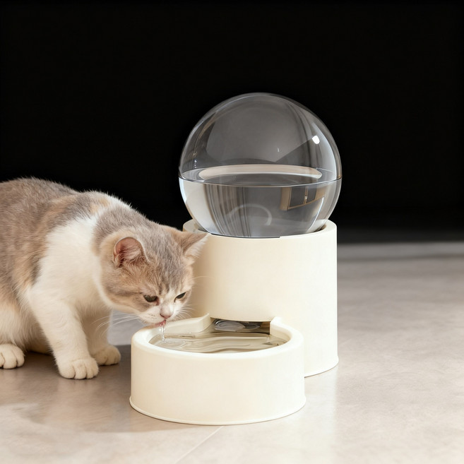 CYLIFE 고양이 반자동 반려동물 급수기 급식기 급식수기, 1개, 베이지 급수기