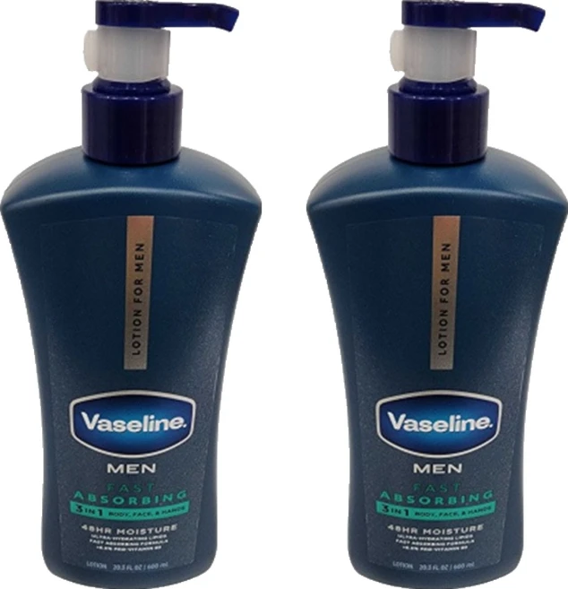 바세린 맨 48 아워 모이스처 바디 & 페이스 로션 패스트 앱소빙, 600ml, 2개 - 쿠팡