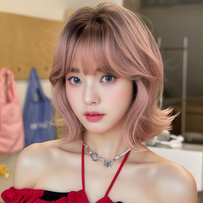 KIRABI 여성 가발 통가발 단발머리 33cm, 1개, DTF-0177(미스트핑크)33cm